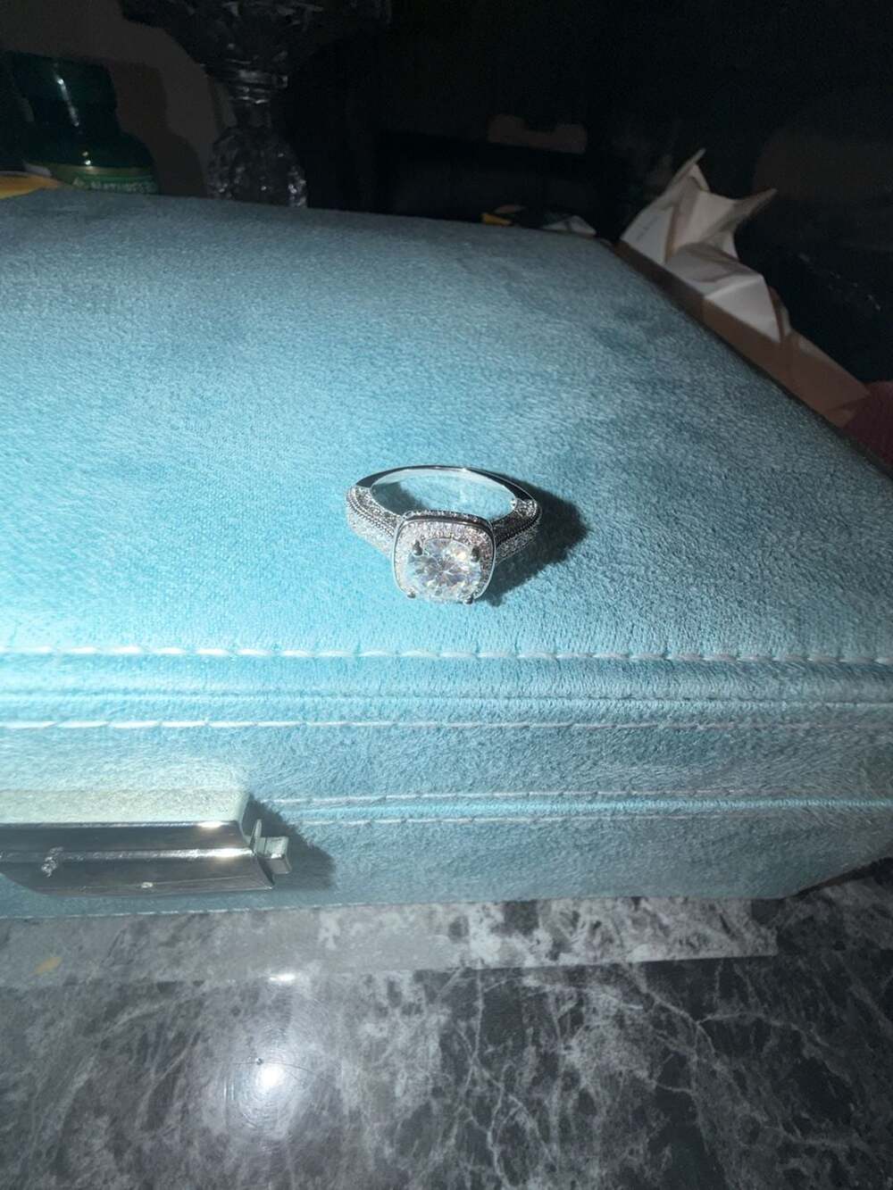 Cushion Halo Moissanite Engagement Ring with GRA Certification Size 9